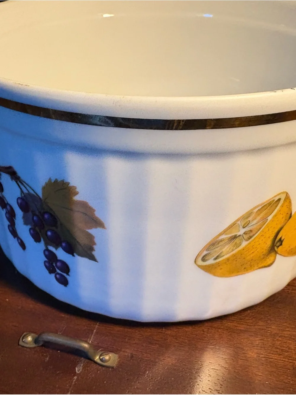 Evesham White 8” Fruit-Pattern Serving Bowl with Gold Trim